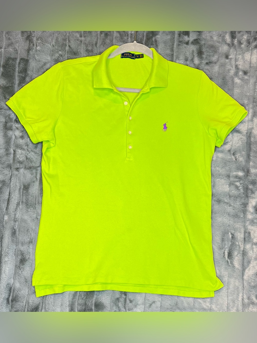 Polo Ralph Lauren Womens XL Polo Shirt Lime Neon Green Purple Pony Short Sleeve